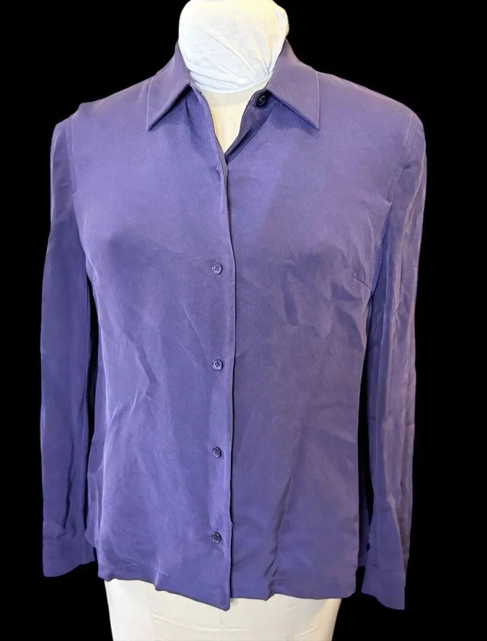 Talbots Pure Silk Blouse Deep Purple Button Front Sz. 8 Old Money Career